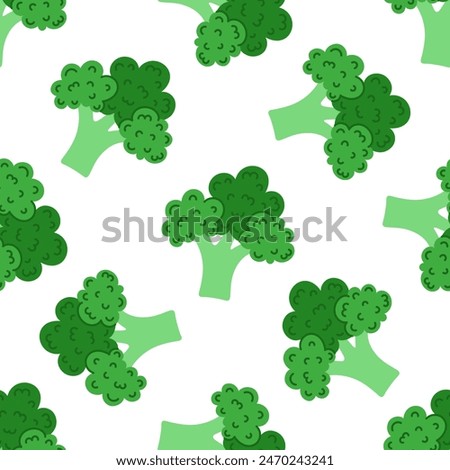 Broccoli seamless vector pattern. Juicy green cabbage for healthy eating, diet. Fresh ripe vegetable, farm harvest. Vegetarian food, eco product. Hand drawn kitchen background, colorful ornament