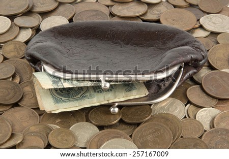 purse and coins  on white background