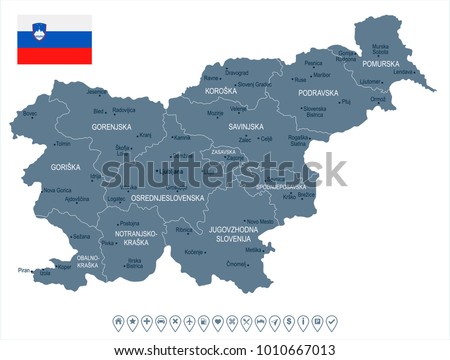 Slovenia map and flag - High Detailed Vector Illustration