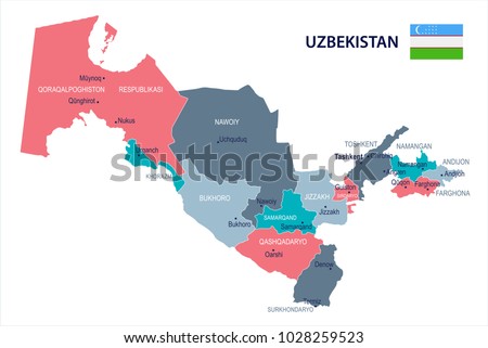 Uzbekistan, map and flag - High Detailed Vector Illustration