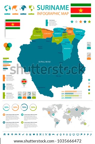 Suriname, infographic map and flag - High Detailed Vector Illustration