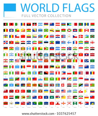 All World Flags Set - New Additional List of Countries and Territories - Vector Pin Flat Icons