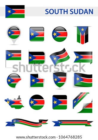 South Sudan Flag Set - Vector Illustration