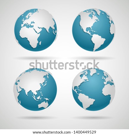 Globe Icon Set - Round World Map Vector Flat Illustration