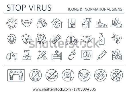 Virus - Icon Set and Prohibited Signs. Coronavirus COVID-19 vector illustration