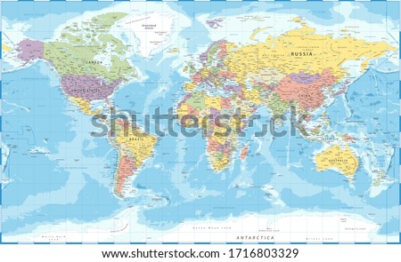 World Map Classic Color Political - Vector Detailed Illustration