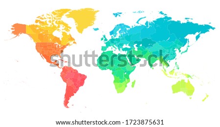 World Map Color Bright Political - Vector Detailed Illustration
