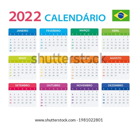 2022 Calendar Brazilian - vector illustration, Brazilian version. Translation: Calendar. Names of Months. Names of Days. January, February, March, April, May, June, July, August, September, October
