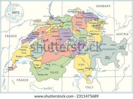 Switzerland Map - highly detailed vector illustration