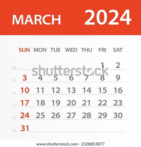 March 2024 Calendar Leaf - Illustration. Vector graphic page