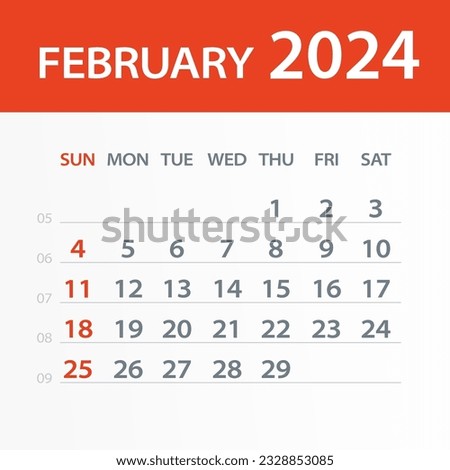 February 2024 Calendar Leaf - Illustration. Vector graphic page