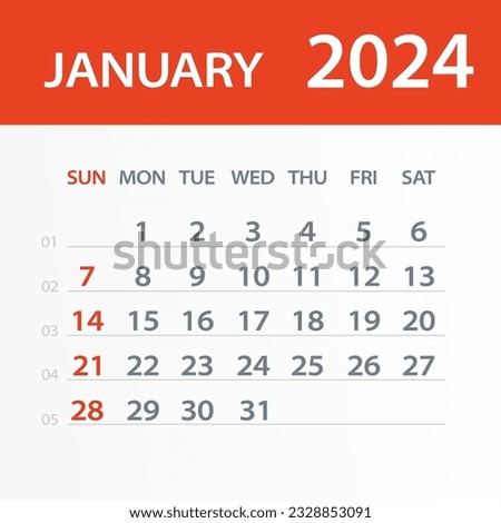 January 2024 Calendar Leaf - Illustration. Vector graphic page