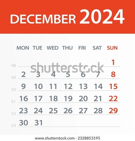 December 2024 Calendar Leaf - Illustration. Vector graphic page