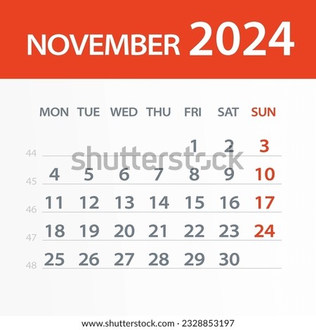 November 2024 Calendar Leaf - Illustration. Vector graphic page