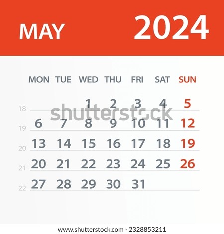 May 2024 Calendar Leaf - Illustration. Vector graphic page