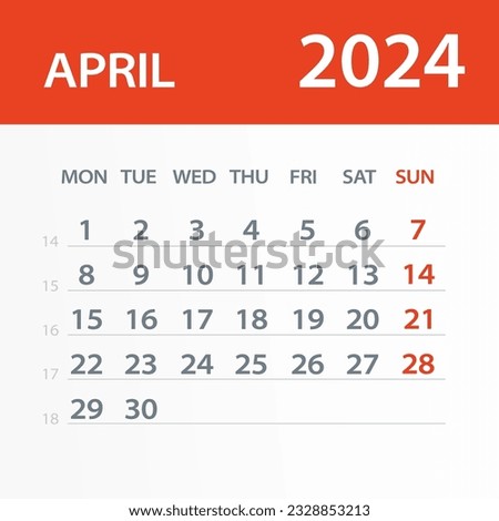 April 2024 Calendar Leaf - Illustration. Vector graphic page