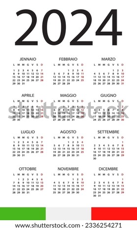 Calendar 2024 year - vector illustration. Italian version