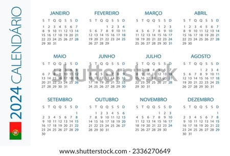 Calendar 2024 year Horizontal - vector illustration. Portuguese version