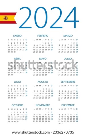 Calendar 2024 year - vector illustration. Spanish version