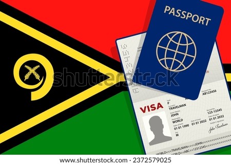 Visa to Vanuatu and Passport. Vanuatu Flag Background Vector