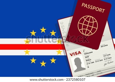 Visa to Cape Verde and Passport. Capoverdean Flag Background. Vector