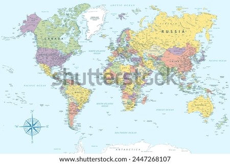 World Map - Highly Detailed Colored Vector Map of the World. Ideally for the Print Posters.