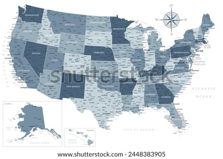 United States - Highly Detailed Vector Map of the USA. Ideally for the Print Posters. Grey Silver Spot Beige Retro Style