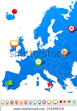 Europe map and navigation icons - Illustration