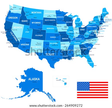 United States - map, flag and navigation icons - illustration