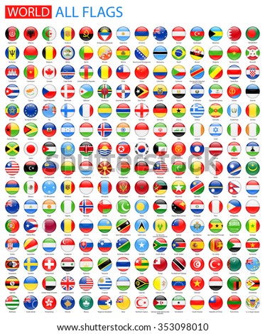 Round Glossy All World Vector Flags - Vector Collection