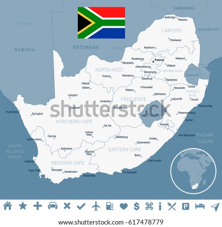 South Africa map and flag - highly detailed vector illustration