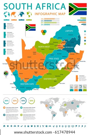 South Africa map and flag - highly detailed vector illustration