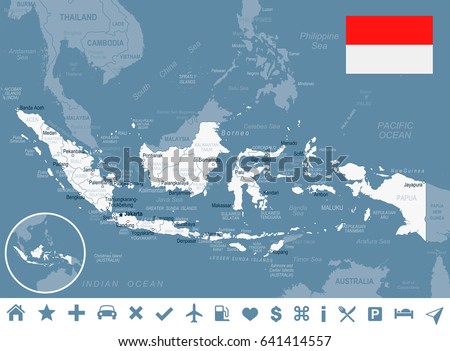 Indonesia map and flag - highly detailed vector illustration