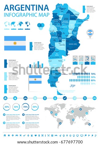 Argentina info graphic map and flag - vector illustration