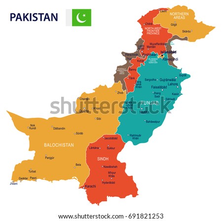 Pakistan map and flag - vector illustration
