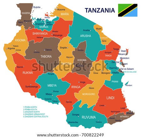 Tanzania map and flag - vector illustration