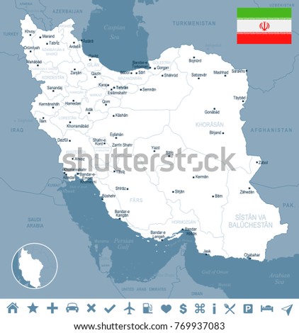 Iran map and flag - High Detailed Vector Illustration