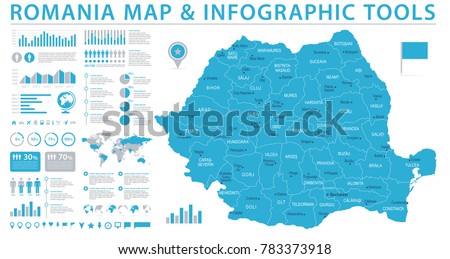 Romania Map - Detailed Info Graphic Vector Illustration