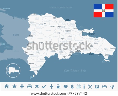 Dominican Republic map and flag - High Detailed Vector Illustration