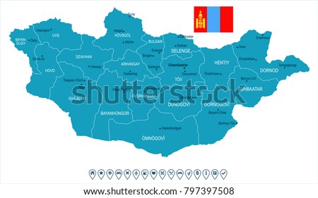 Mongolia map and flag - High Detailed Vector Illustration
