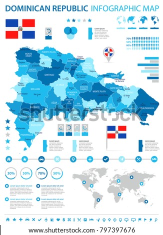 Dominican Republic infographic map and flag - High Detailed Vector Illustration