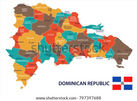 Dominican Republic map and flag - High Detailed Vector Illustration
