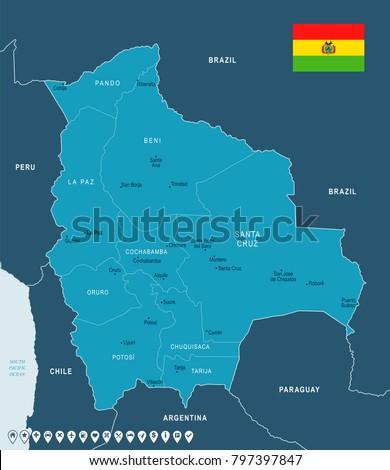 Bolivia map and flag - High Detailed Vector Illustration