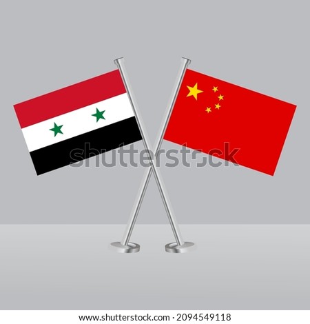 Crossed flags of Syrian National Coalition and China. Official colors.. Correct proportion. Banner design