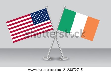 Crossed flags of United State of America (USA) and Ireland. Official colors. Correct proportion. Banner design