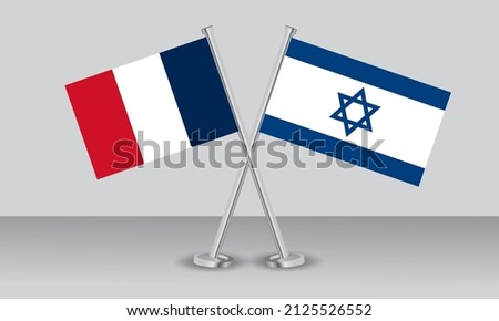 Crossed flags of France and Israel. Official colors. Correct proportion. Banner design