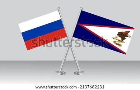 Crossed flags of Russia and American Samoa. Official colors. Correct proportion. Banner design