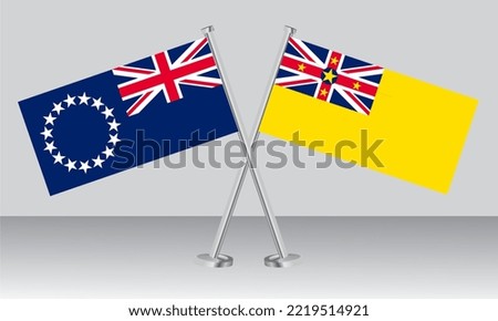 Crossed flags of Cook Islands and Niue. Official colors. Correct proportion. Banner design