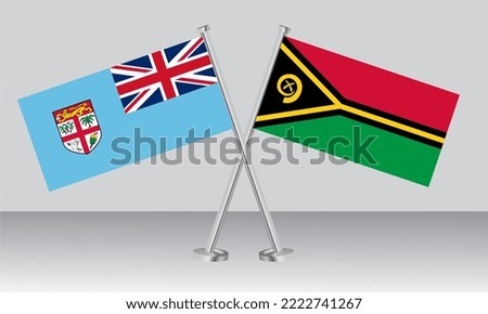 Crossed flags of Fiji and Vanuatu. Official colors. Correct proportion. Banner design