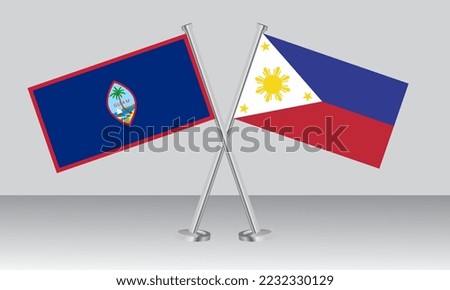 Crossed flags of Guam and Philippines. Official colors. Correct proportion. Banner design